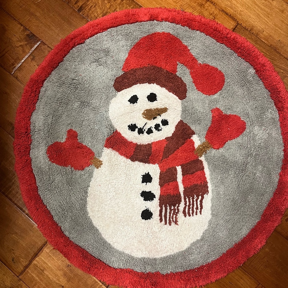 Snowman Door Kitchen Bathroom Rug Mat 30” Round Red Gray Thick 100% Cotton